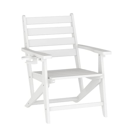 Flash Furniture Tolleson Adirondack Dining Chair w/Fold Out Cup Holder, Weather Resistant Recycled HDPE in White LE-HMP-2037-10-WHT-GG